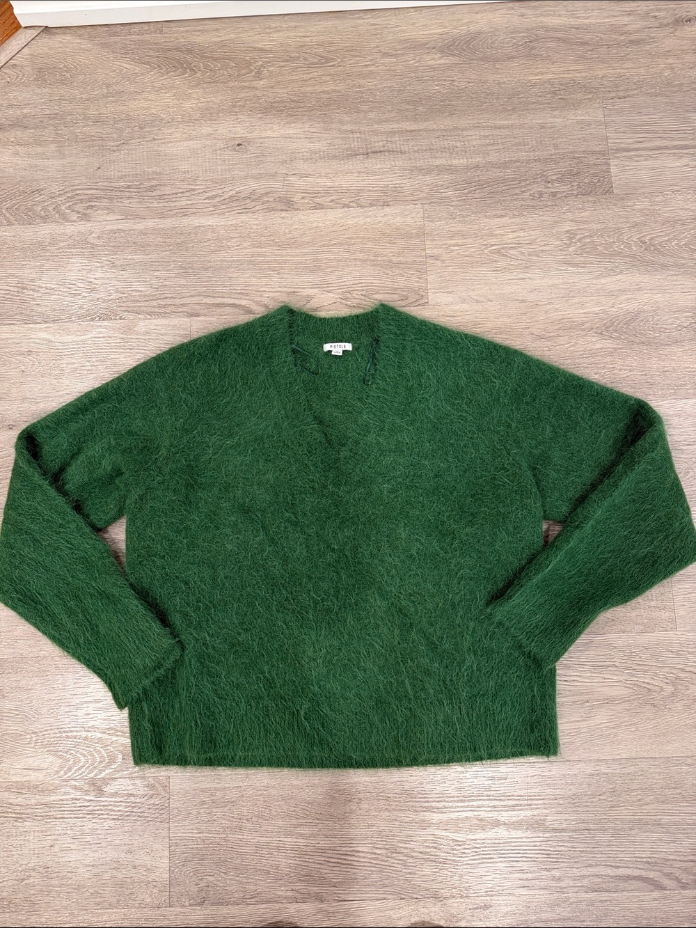 Pistola Kit sweater in winter green Fuzzy V-Neck Sweater